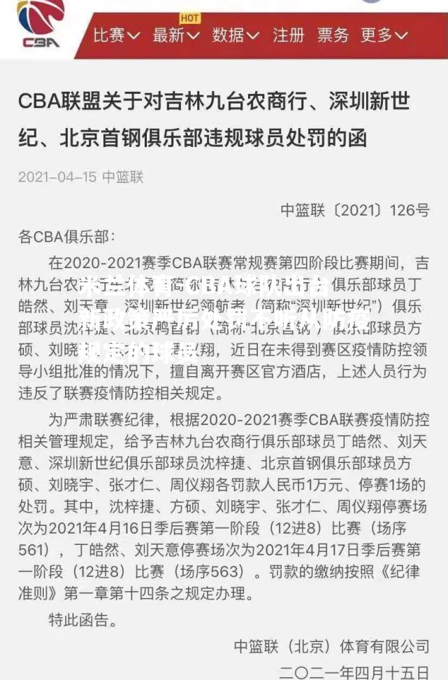 CBA球队出台新政策严厉处罚不听从防疫规定的球员